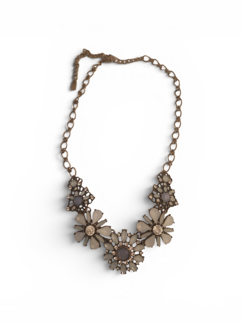 NWT ViVI Vintage Bronze Tone Floral Blue Bib-Neck Statement Necklace